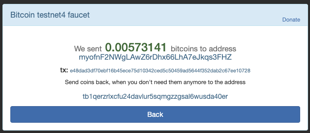 Test coin faucet form